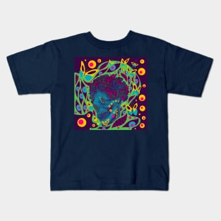skull flower in pride butterfly ecopop pattern Kids T-Shirt